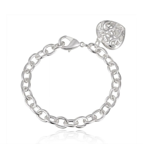 .925 Heart Charm Bracelet .925 Chain Links NEW! - Picture 3 of 8